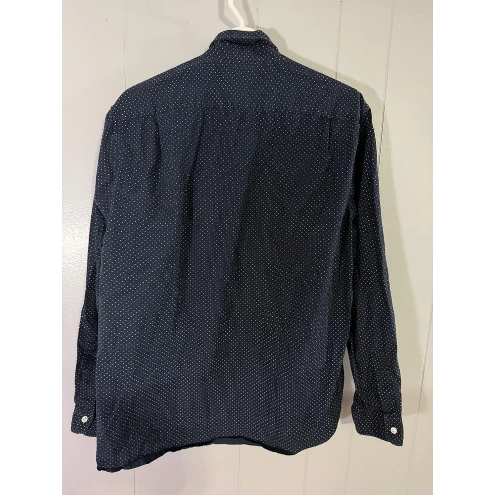 J. Crew Button Down Shirt Mens L Navy‎ Blue Polka Dot Long Sleeve 02688 HO 13